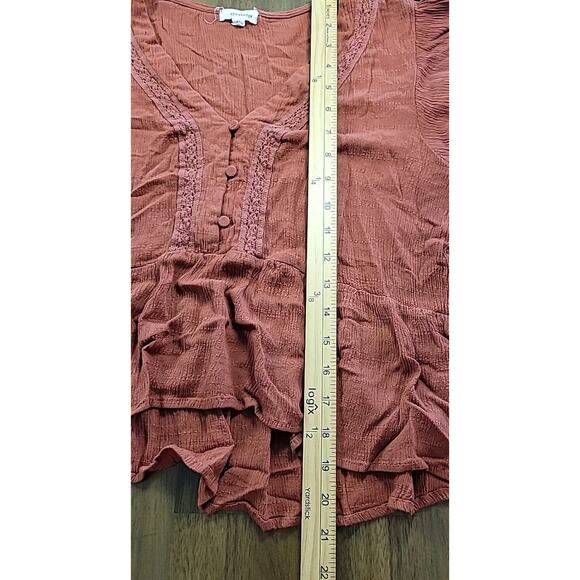 Boho Burnt Orange Peplum Flutter Sleeve Cropped Top Fairycore Cottagecore M - Picture 7 of 8